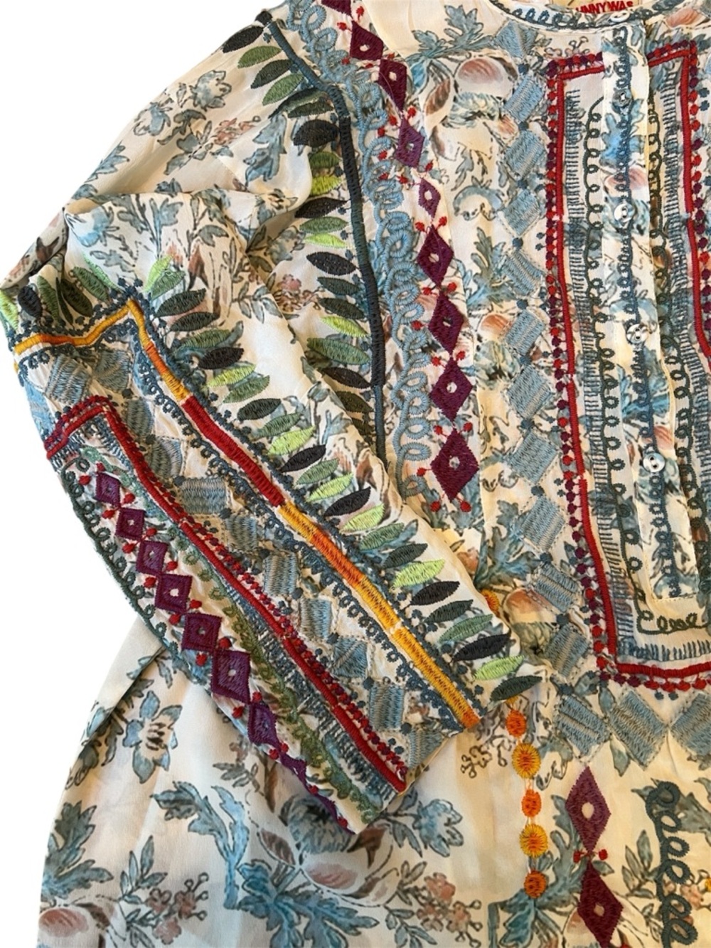 Johnny Was BYIA Isla Embroidered Floral Print Tunic Blouse Size M - Picture 7 of 16
